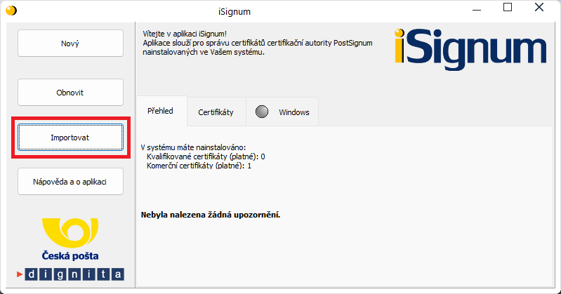 Certifikát na portálu DMVS