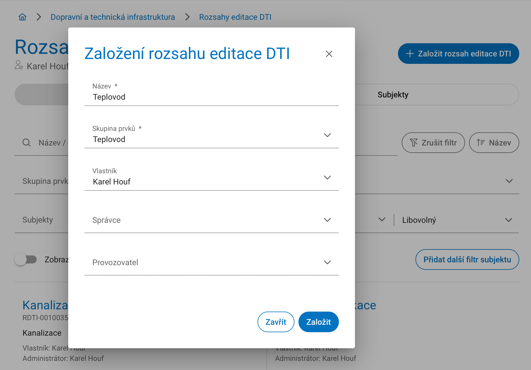Založení rozsahu editace DTI na portálu DMVS