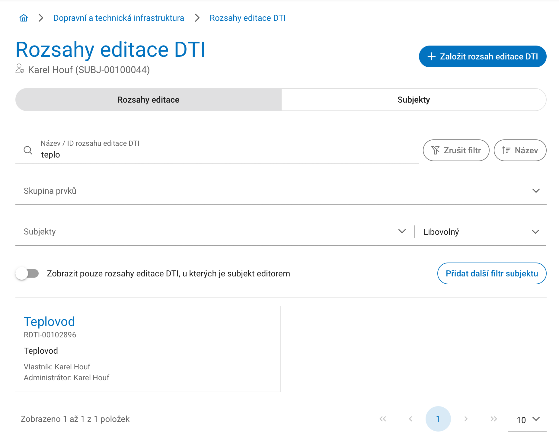 Založení rozsahu editace DTI na portálu DMVS