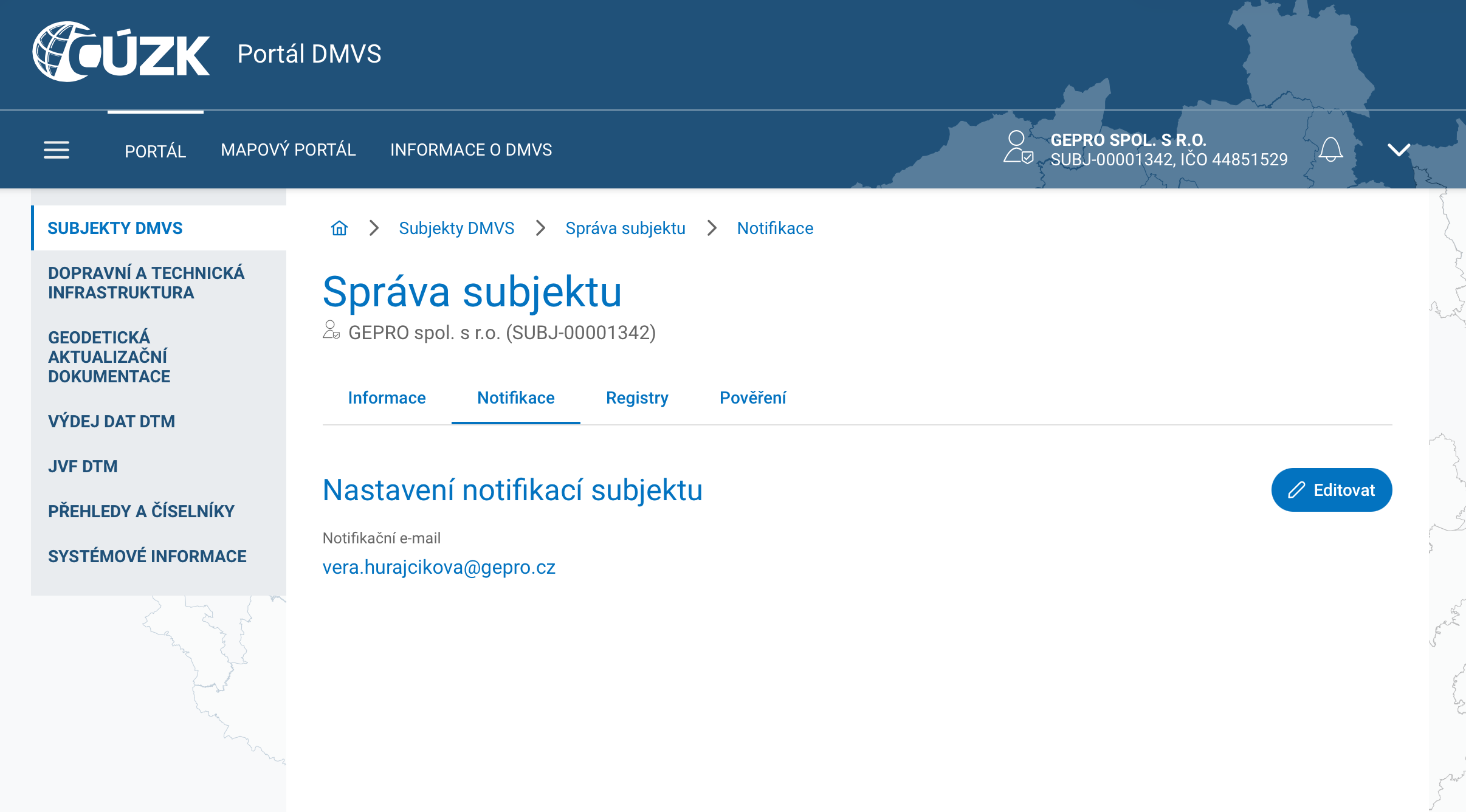 Správa subjektu