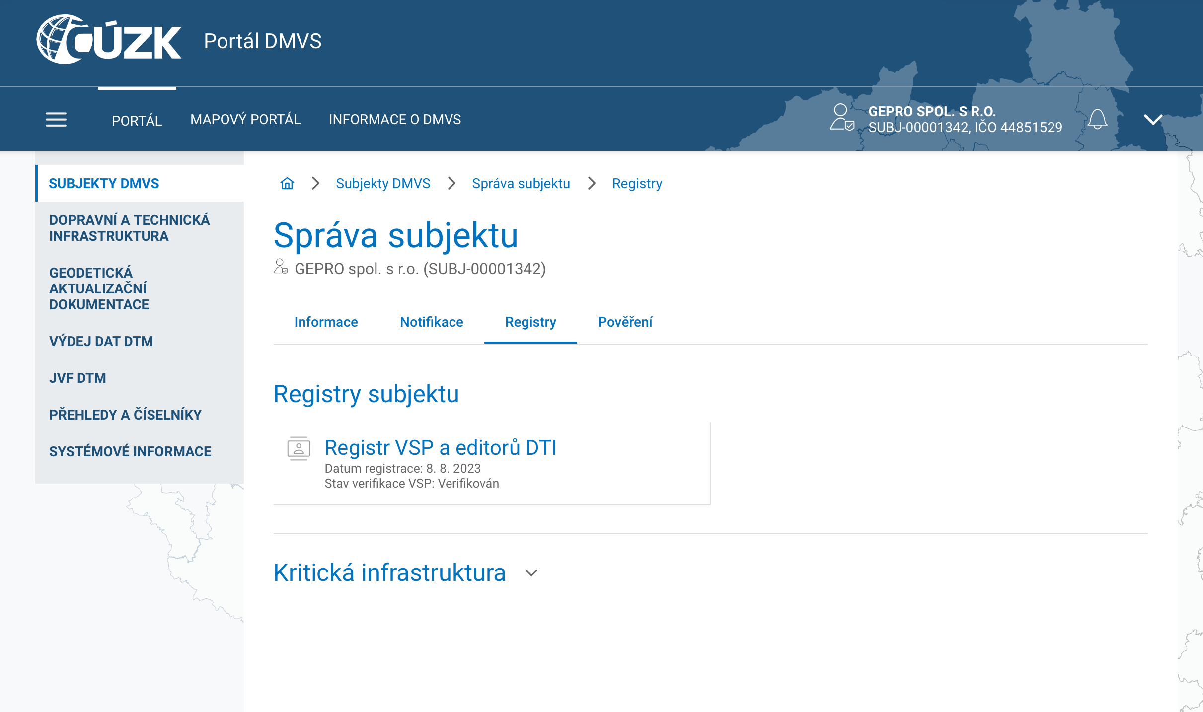 Správa subjektu