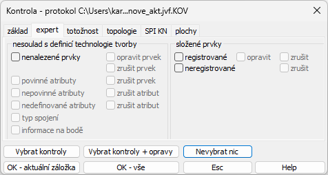 Kontroly dat záložka Expert