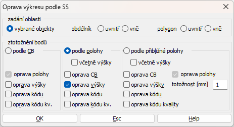 Zadání oblasti a ztotožnění bodů