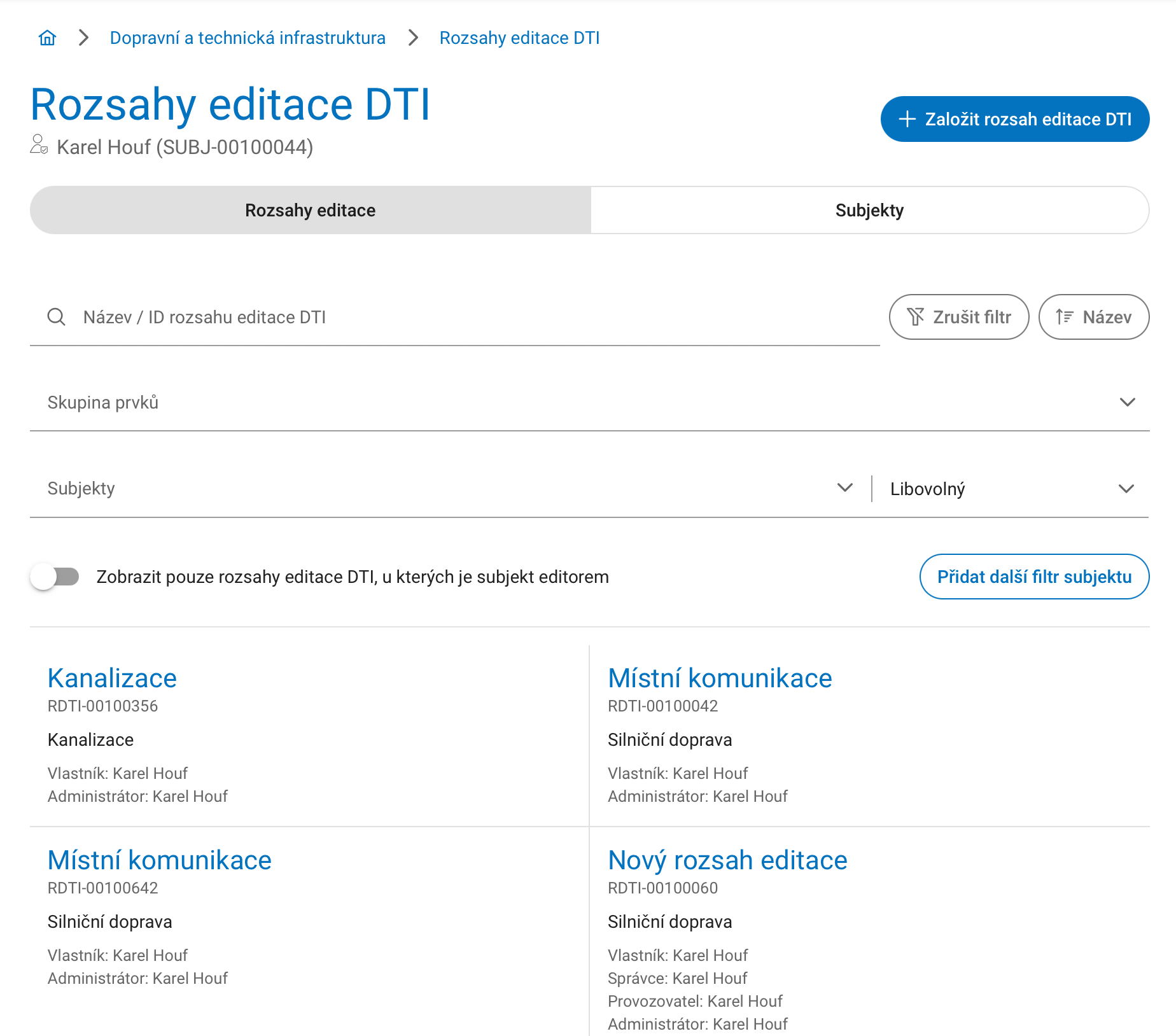 Přiřazení editora DTI na portálu DMVS