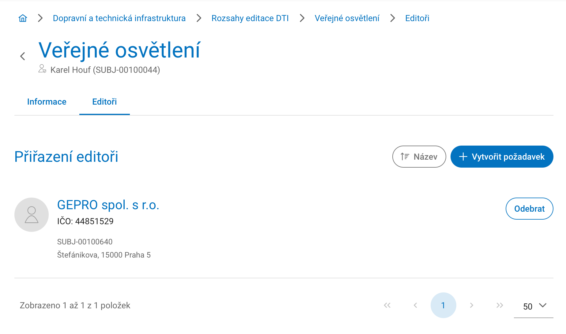 Přiřazení editora DTI na portálu DMVS