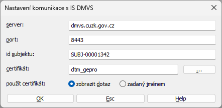 Nastavení komunikace s IS DMVS